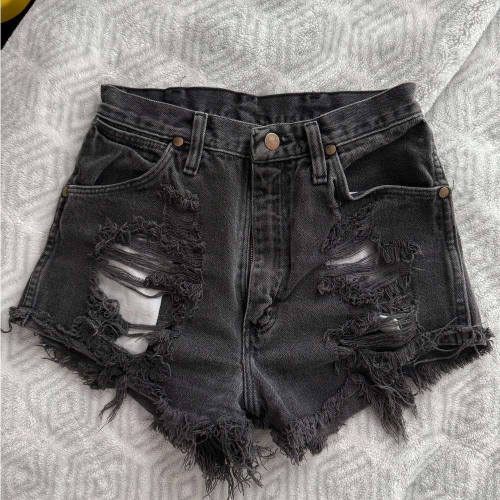 Wrangler Distressed Black Denim Shorts